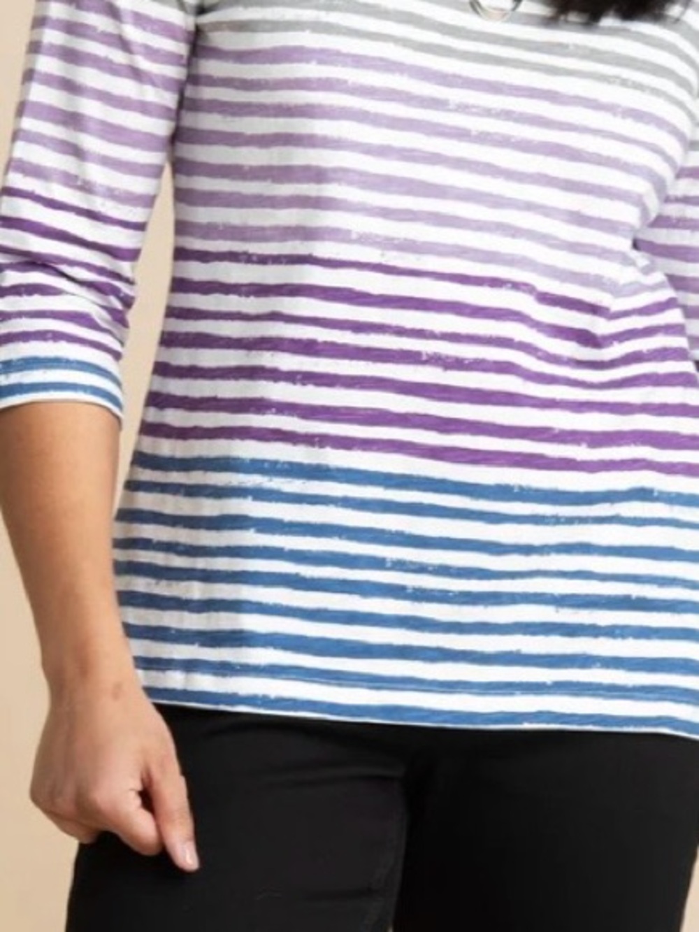 Christopher & Banks Ombre Striped Purple and Blue 3/4 Sleeve Top. Size M.
